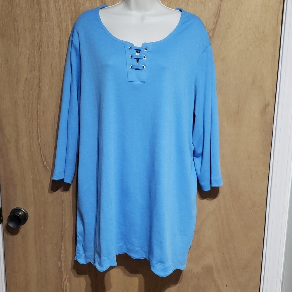 Blair Light Blue Lace-Up Tunic Top